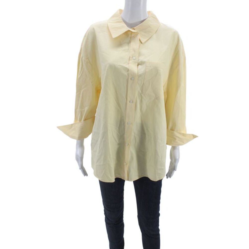 Anine Bing Womens Tunic Button-Up Beige Collared 3/4 Sleeve Cotton Size L